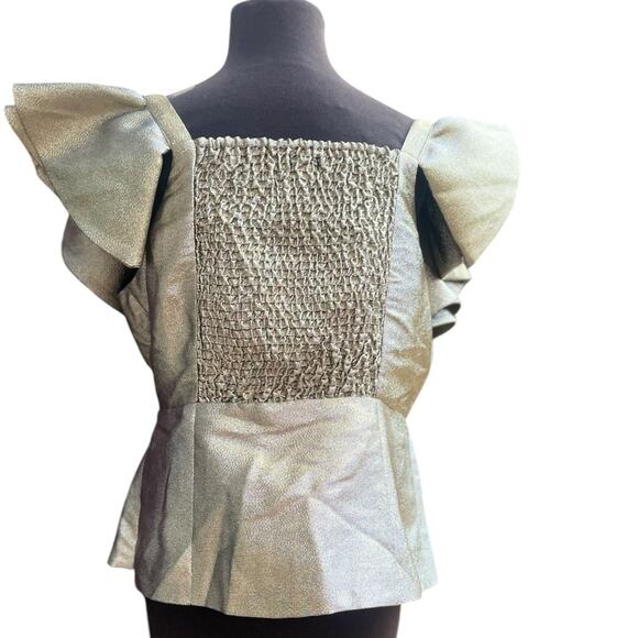 Y2K Cache Gold Metallic Fairy Glam Party Smocked Back Babydoll Top Large Fairy - Picture 3 of 9